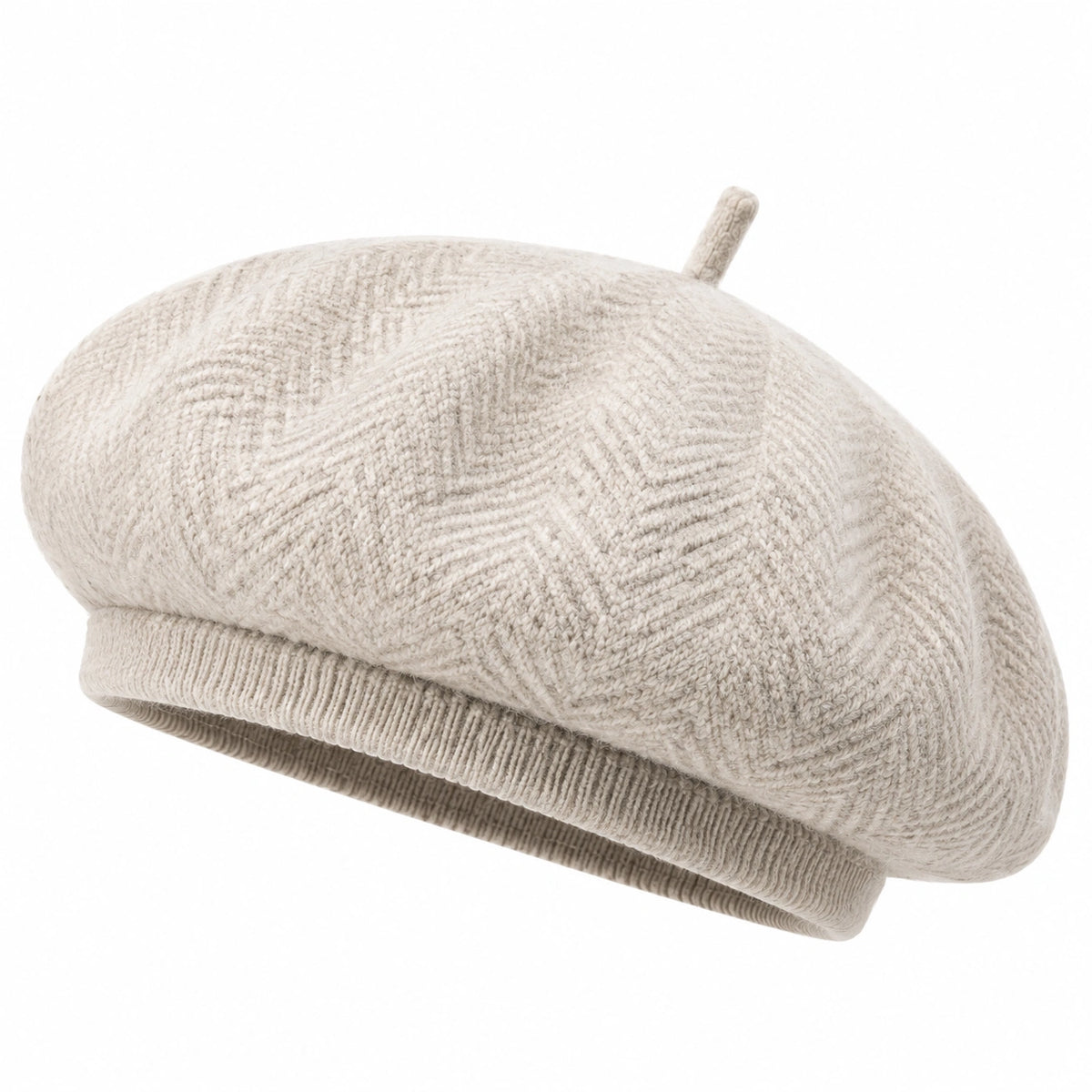 Boina de punto beige talla única - diseño de espiga para uso diario