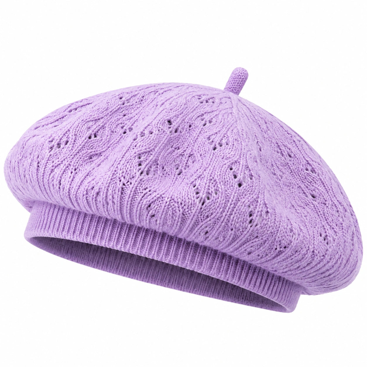 Boina de punto talla única lila para uso diario estilo calado