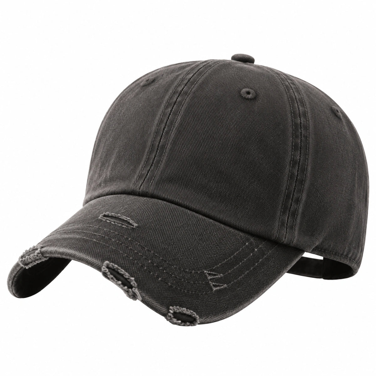 Gorra de béisbol talla única de tejido negro lavado con visera desgastada ajustable