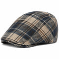 Gorra plana de talla única en tejido azul marino beige y marrón de estilo clásico