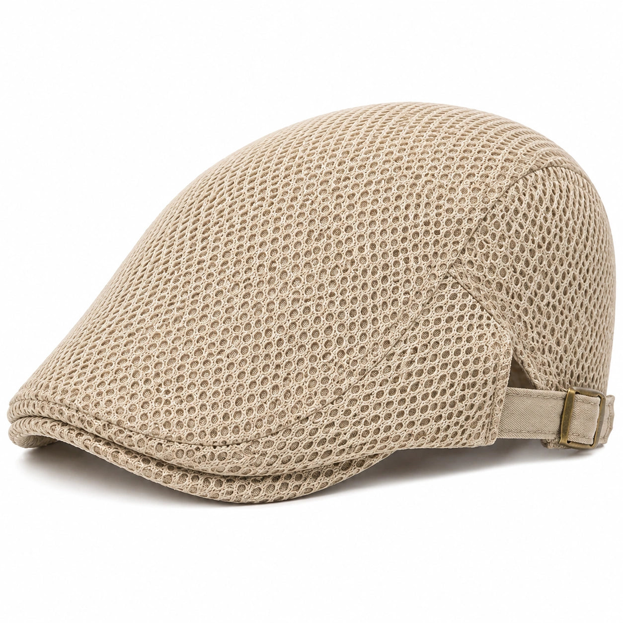 Gorra plana de talla única en tejido de malla beige ajustable para uso diario