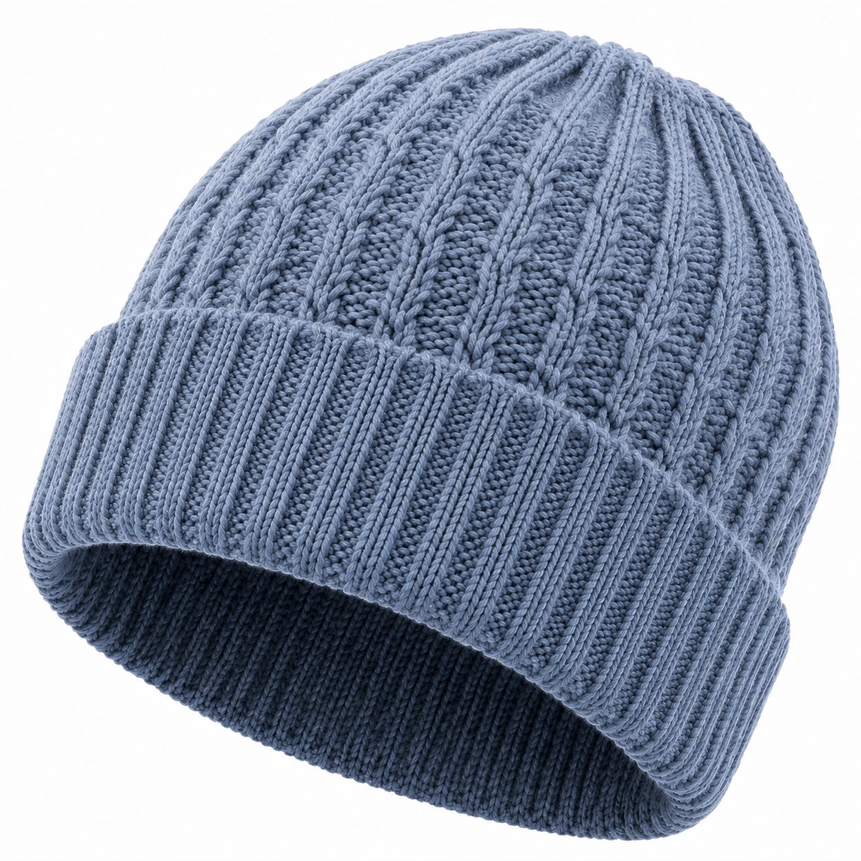Gorro de punto talla única azul grisáceo - acanalado con vuelta para uso diario