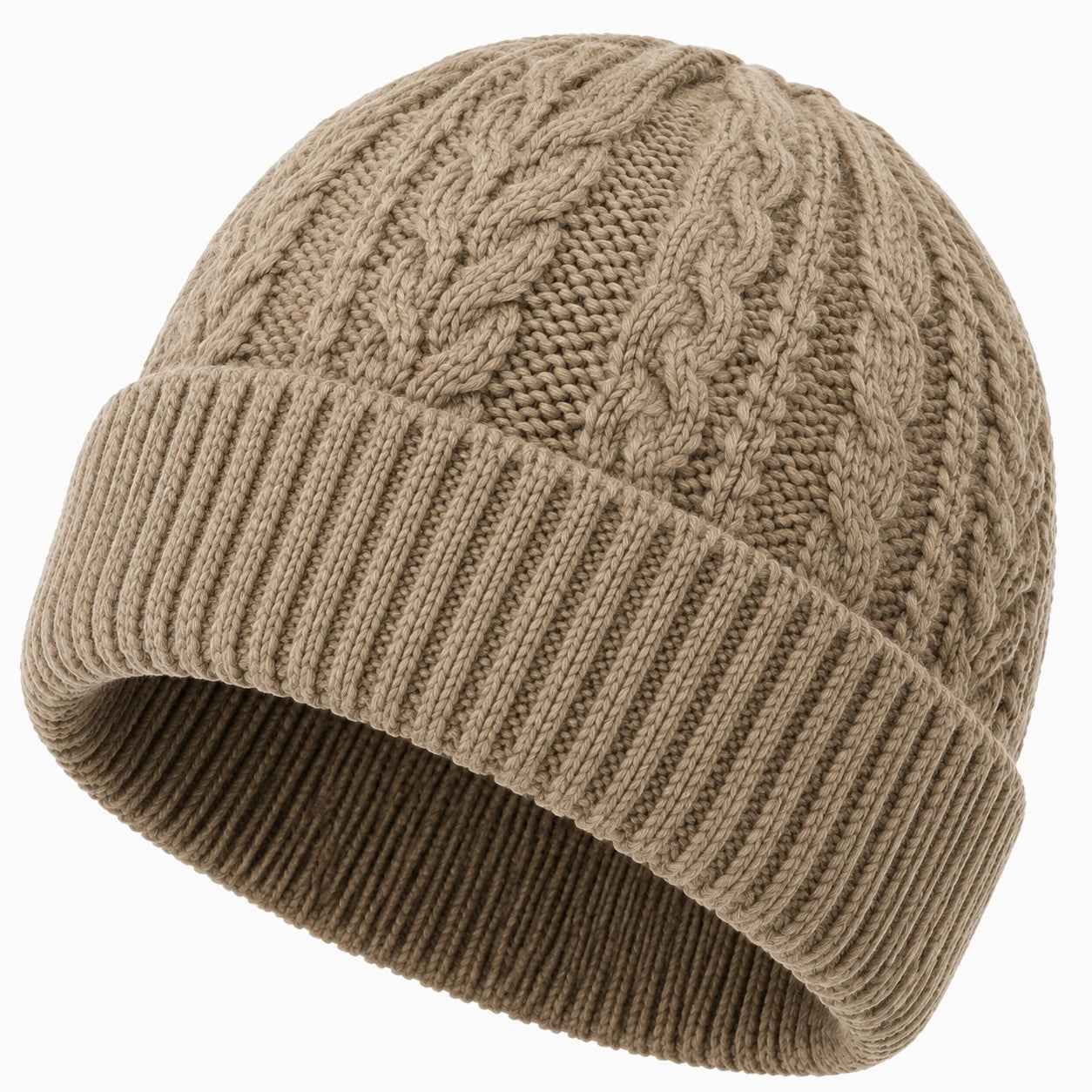 Gorro de punto talla única beige con trenzas para invierno