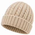 Gorro de punto talla única beige - diseño trenzado para invierno