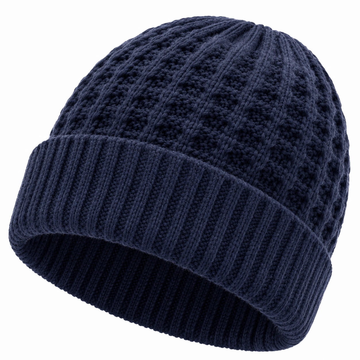 Gorro de punto talla única azul marino con borde doblado para invierno