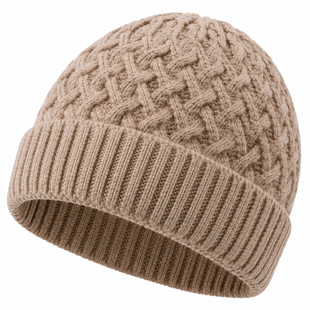 Gorro de punto talla única beige con trenzas para invierno