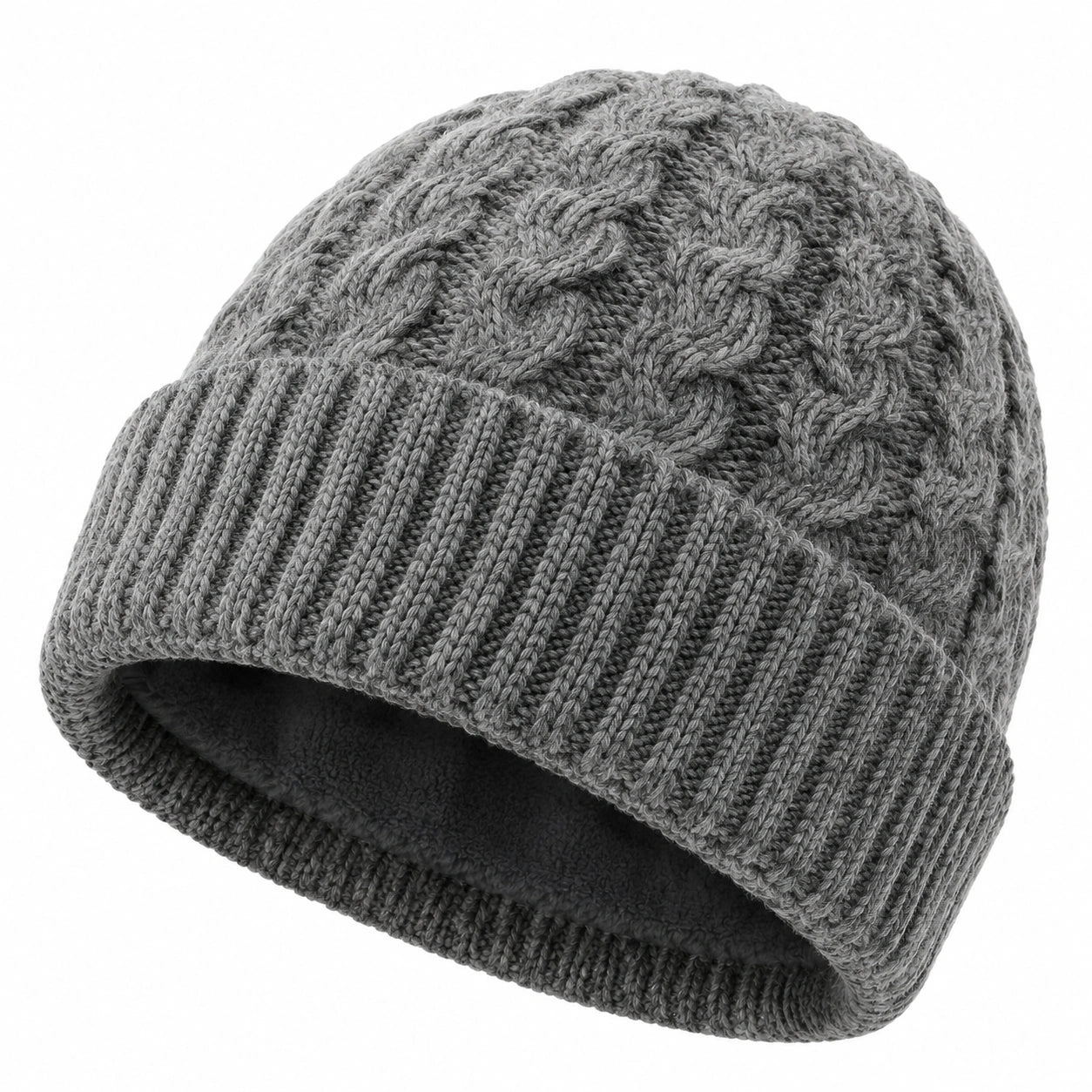 Gorro de punto talla única gris con forro afelpado para invierno
