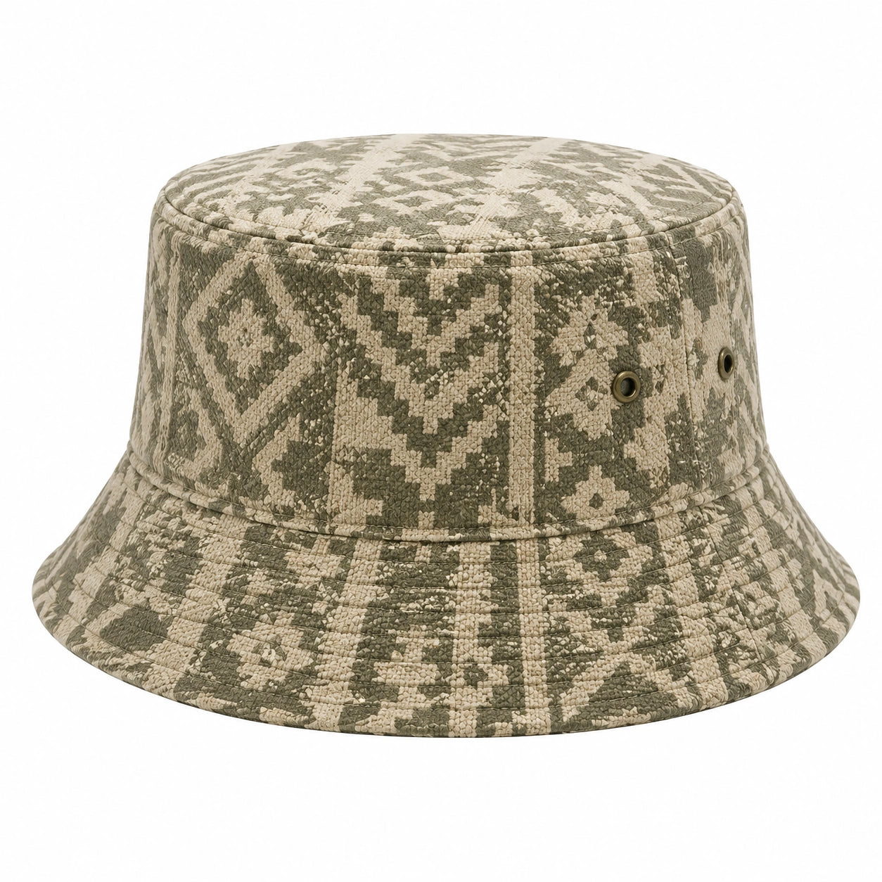 Sombrero de pescador talla única de tejido textil verde y beige con estampado geométrico