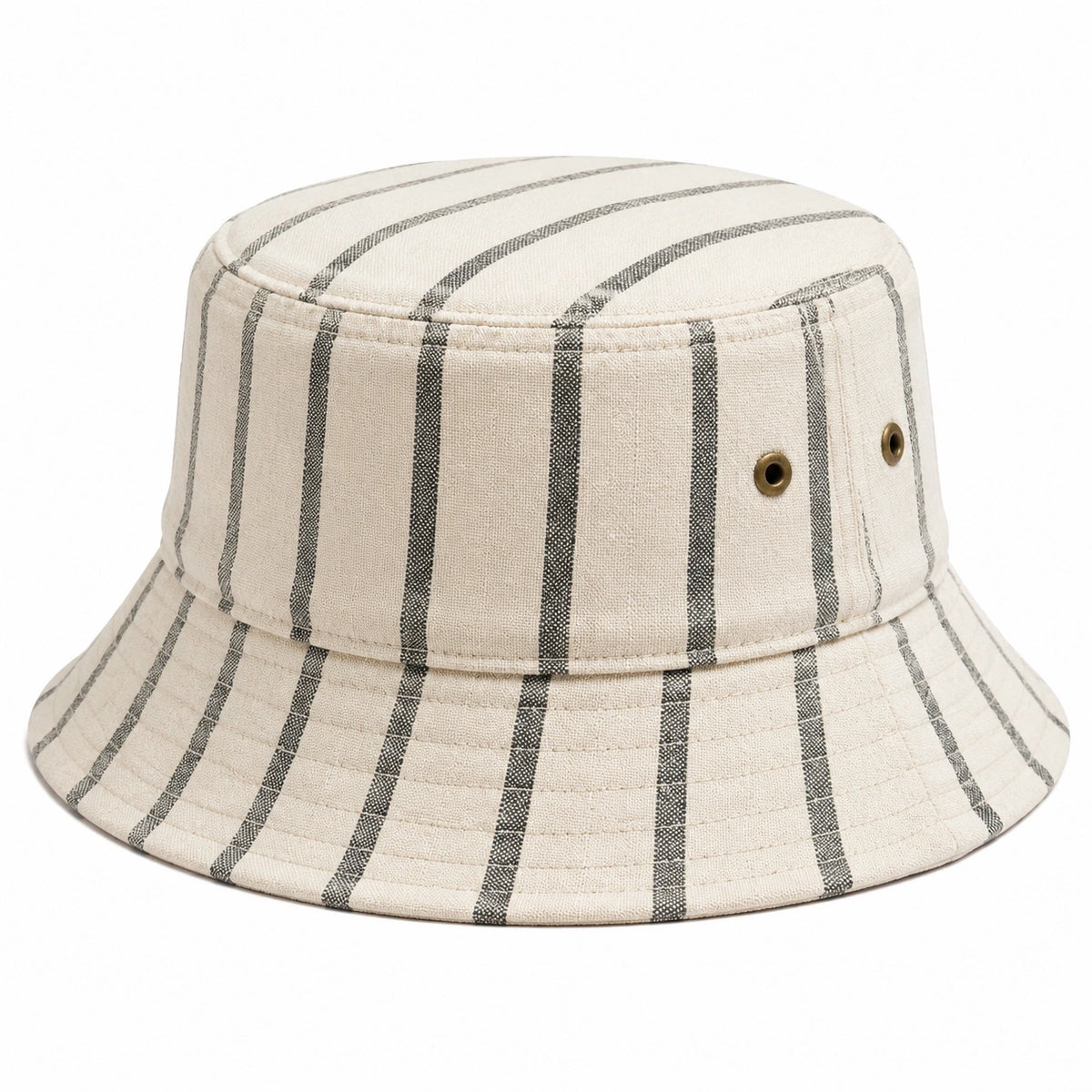 Sombrero de pescador talla única de tejido beige y negro a rayas - ala ancha informal