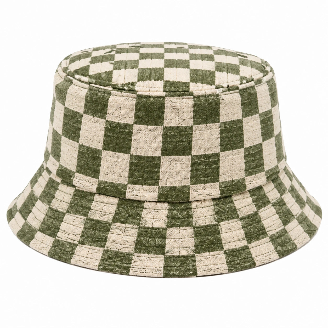 Sombrero tipo pescador talla única de tejido verde y beige a cuadros para uso diario