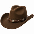 Sombrero vaquero talla única marrón de tacto aterciopelado con banda trenzada decorativa