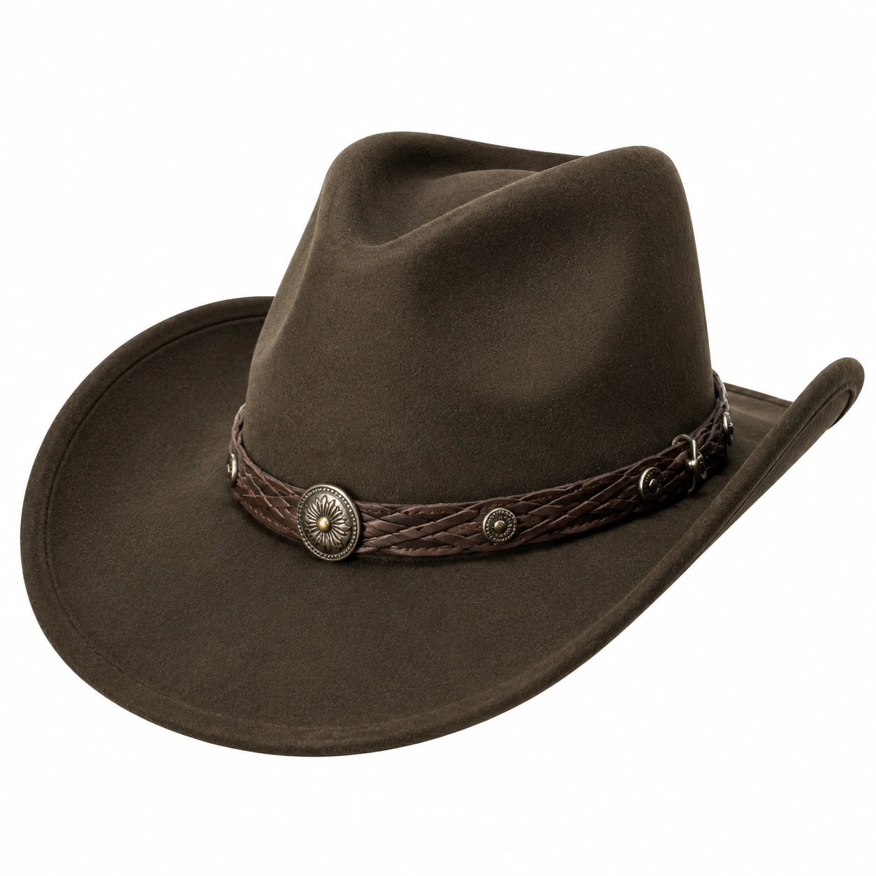 Sombrero vaquero talla única de fieltro marrón con banda trenzada estilo western