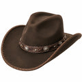 Sombrero cowboy talla única marrón de acabado afelpado con banda trenzada decorativa