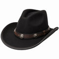 Sombrero vaquero talla única de fieltro negro con banda decorativa estilo western