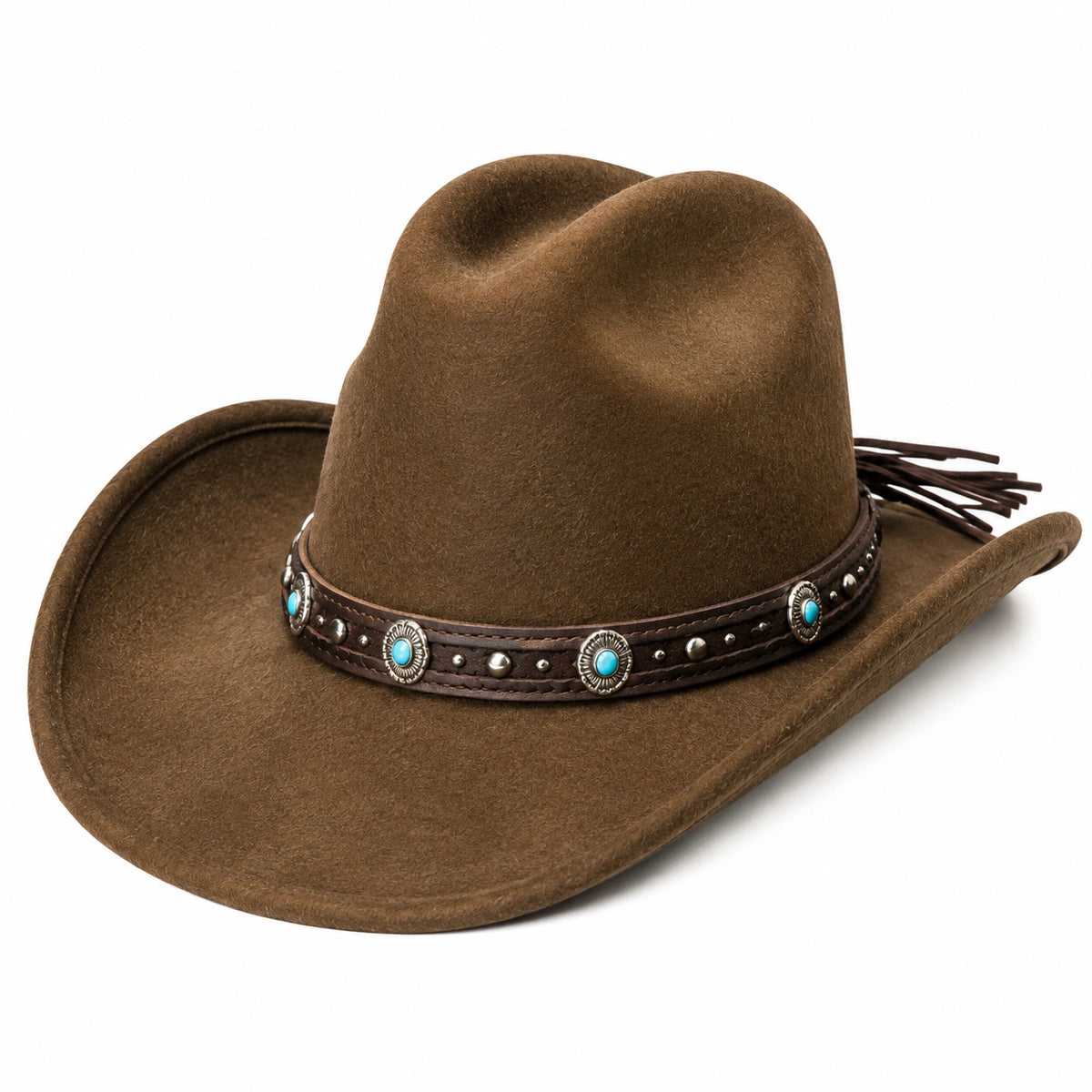 Sombrero vaquero talla única marrón con acabado tipo ante y banda decorativa