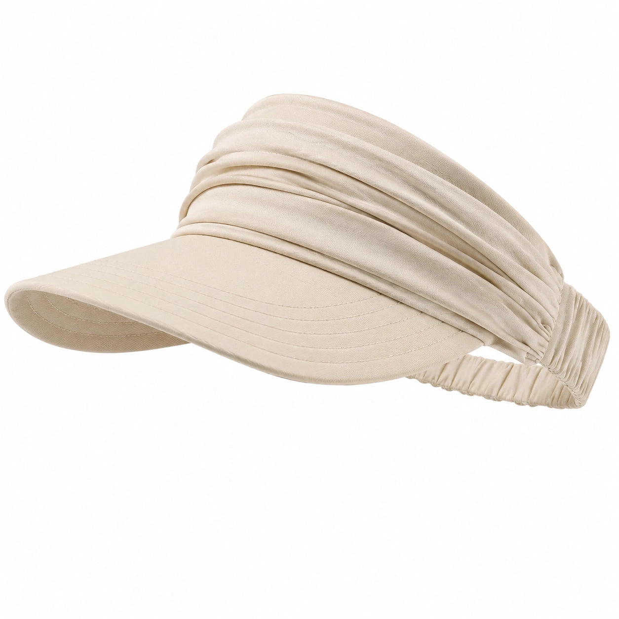 Visera ajustable talla única de tejido beige con diseño fruncido para uso diario