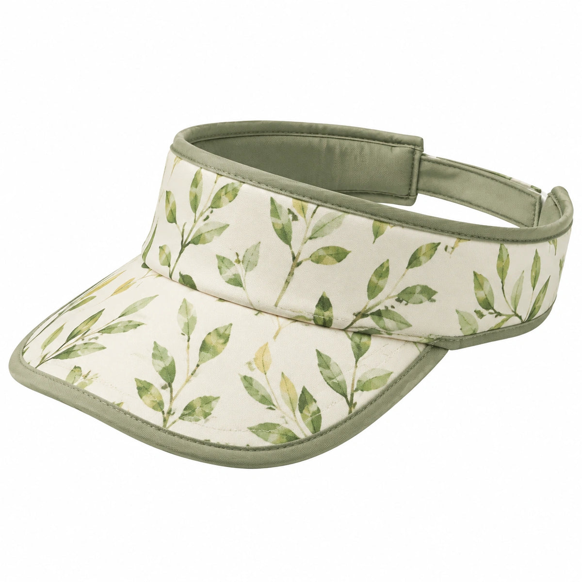 Visera deportiva talla única de tejido beige y verde con estampado de hojas para exterior